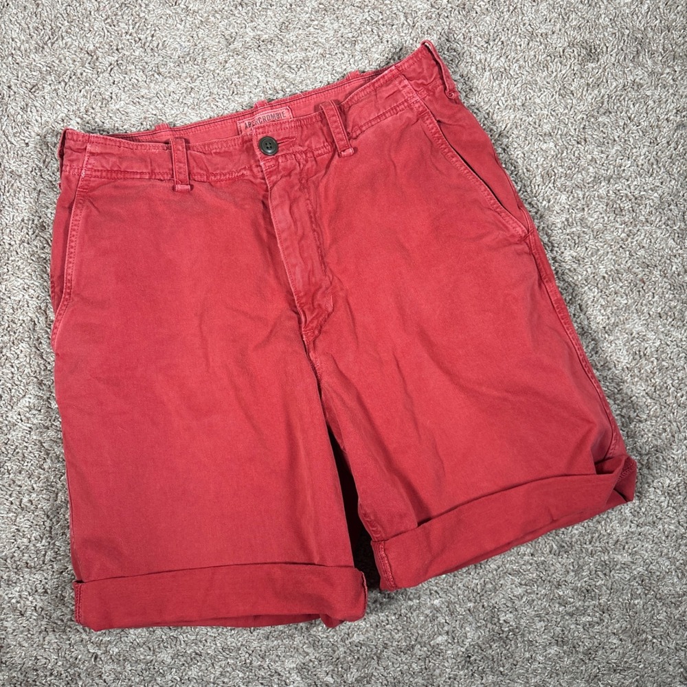 Abercrombie & Fitch Mens Red Chino Shorts Size 30 Cotton Cuffed Flap Pocket
